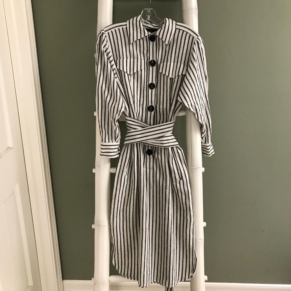 NWT Zara Striped Linen Dress with Bow - Picture 6 of 7